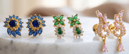 Gold Tone 3 Pair Of Combo Earrings-dj11781