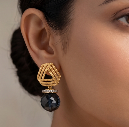 Gold Tone CZ Blue Earrings-dj11786