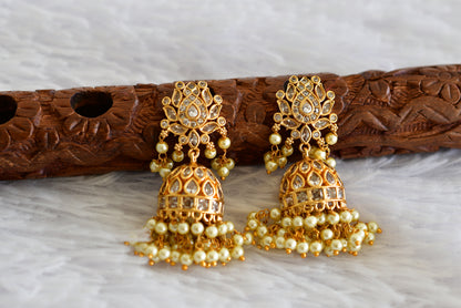 Matte finish white pearl lotus jhumkka dj-52155