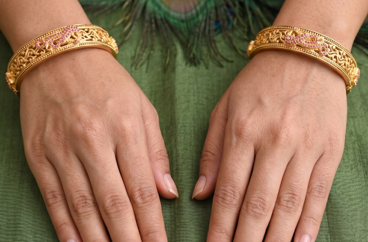 Gold Forming Ruby Peacock Bangles (2.8) dj-11822