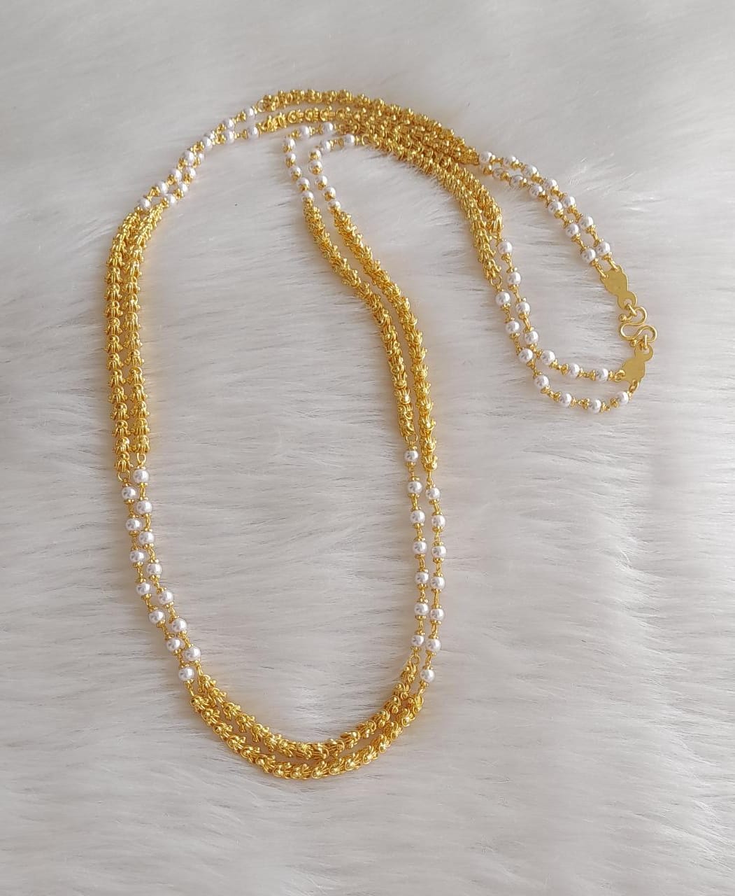 Gold tone 30 inches pearl double layer chain dj-33317