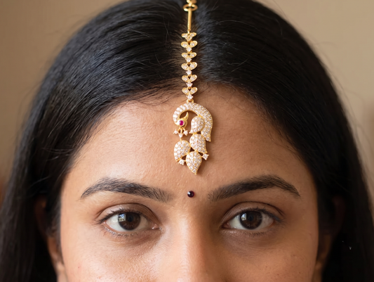 Gold tone cz peacock tikka dj-11847