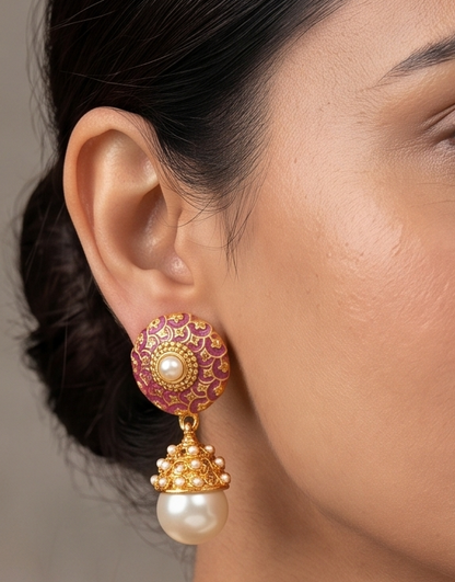 Antique Purple Pearl meenakari Earrings-dj11849