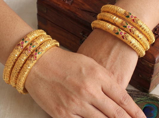 Gold Forming meenakari Set Of 6 Bangles (2.4) dj11862
