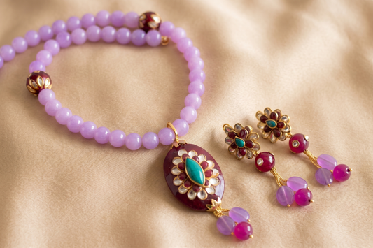 Gold tone Purple-brown Pachi Necklace Set -dj11871