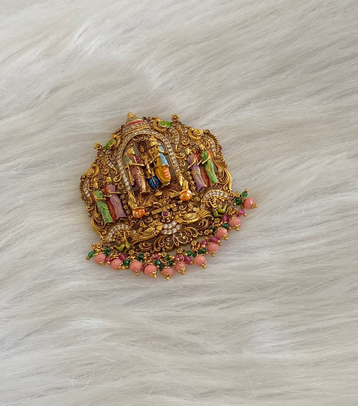 Matte finish srinivasa thirukalyanam meenakari pendant dj-54740