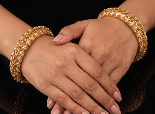 Antique gold tone Stone Bangles (2.6)-dj11917