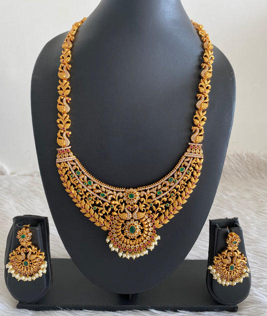 Matte finish cz ruby-emerald peacock haar set dj-11947