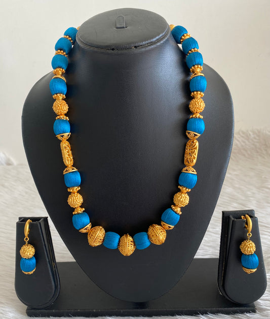 Matte Finish Silk Thread Blue Necklace Set-dj11960