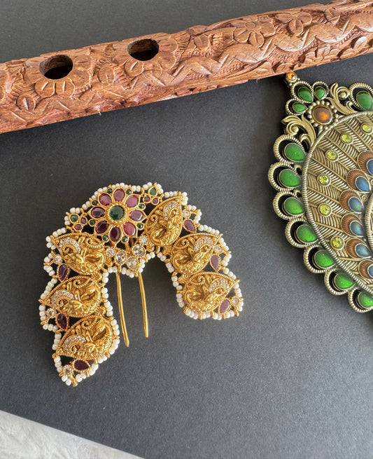 Matte finish kemp-green pearl peacock hair jewel dj-52029