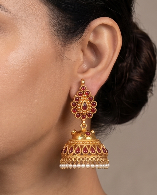 Antique gold tone Maroon Pearl Jhumkka -dj11990