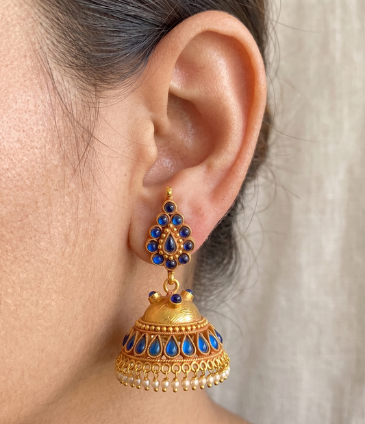 Antique gold tone Blue pearl Jhumkka -dj11991