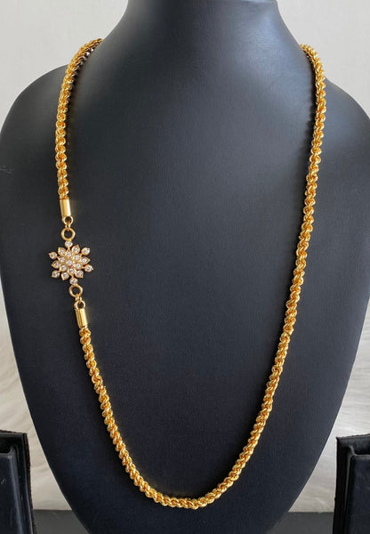 Gold tone white stone flower 24 inches mugappu chain dj-54914