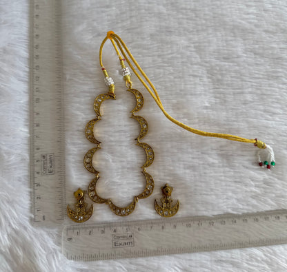 Antique gold tone cz white moon necklace set dj-52119