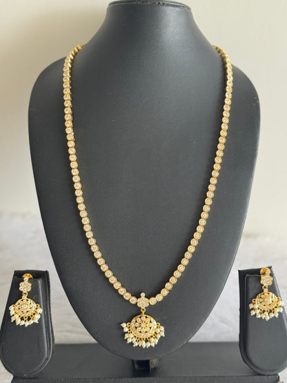Gold tone AD white South Indian style haar set dj-51678