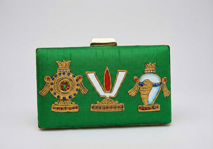 Tanjore painted green silk clutch dj-52657
