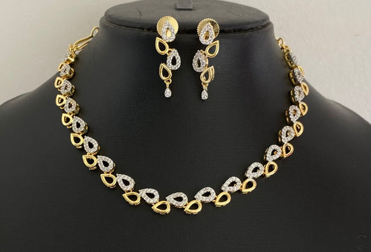 Two tone cz white stone necklace set dj-54346