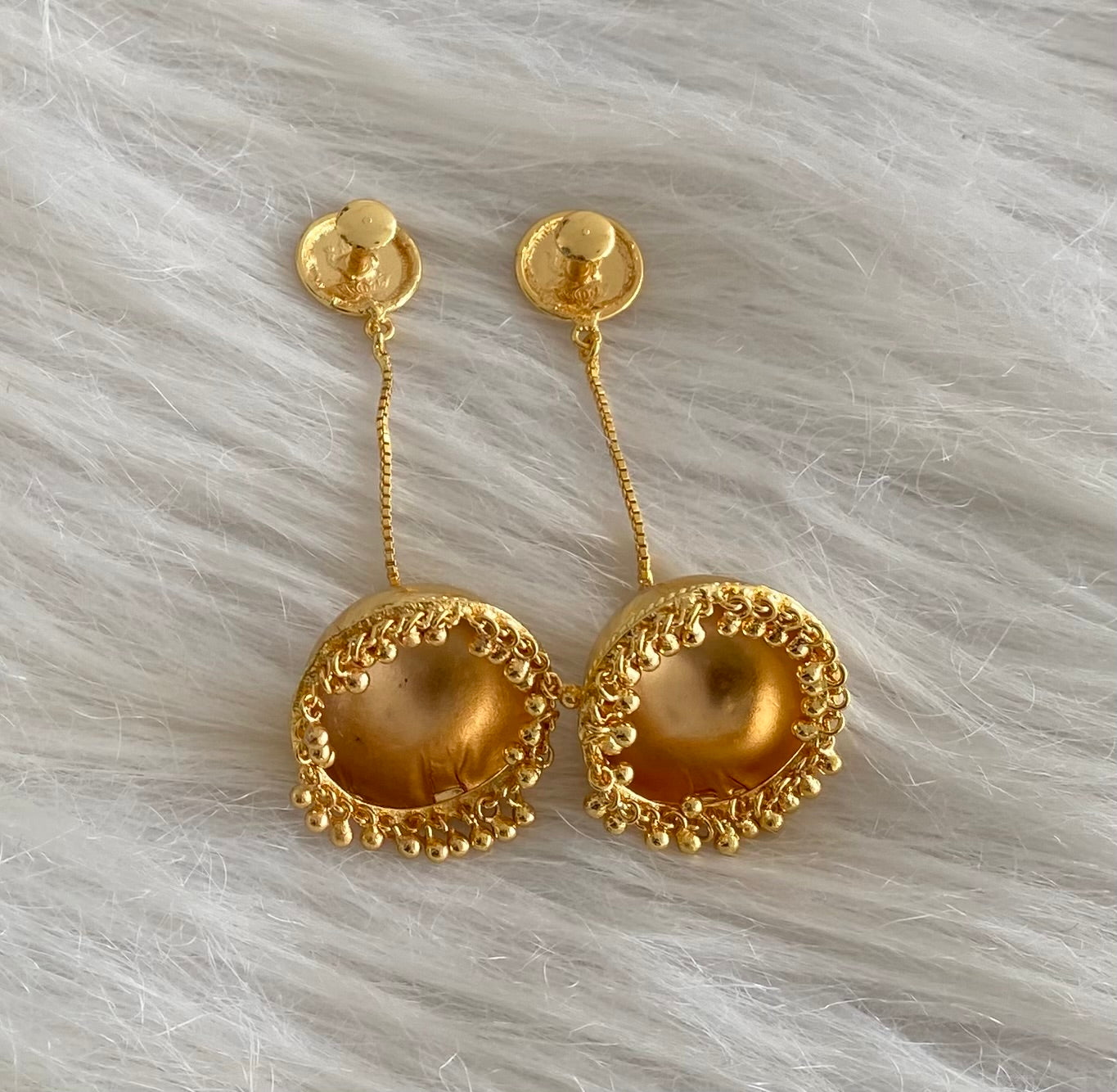 Gold tone kerala style coin long jhumkka dj-54302