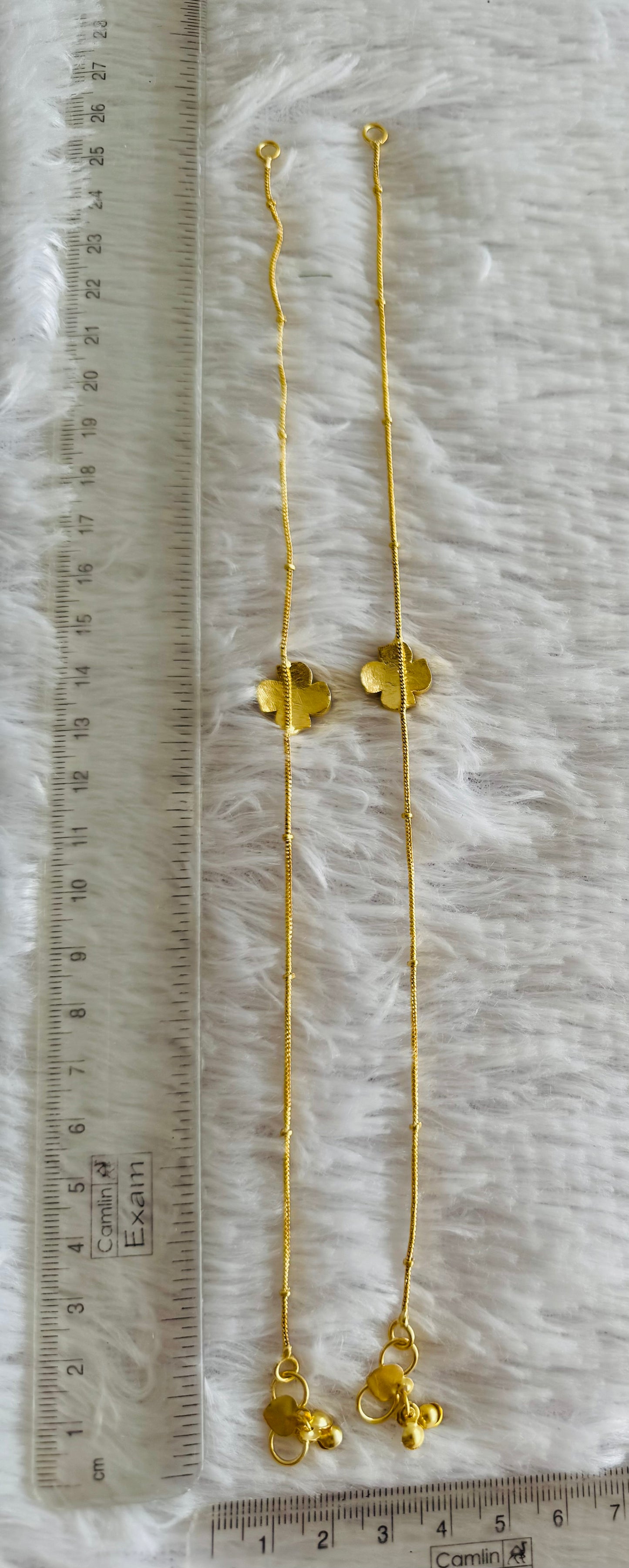 Gold tone pink-green flower kundan jadau anklets dj-51412