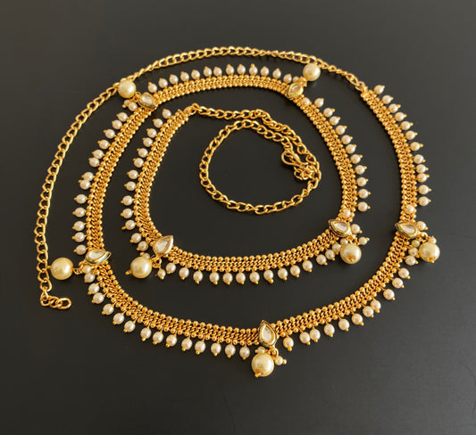 Antique gold tone pearl hip/waist chain dj-53208