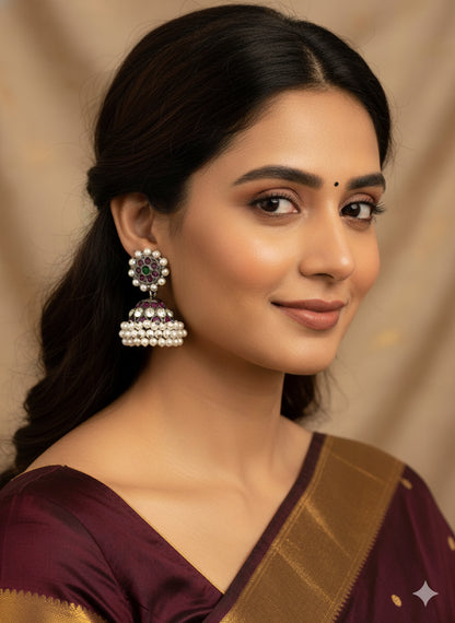 Black finish precious kemp-green pearl jhumkka dj-52296