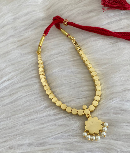 Gold tone AD green stone pearl attigai necklace dj-54749