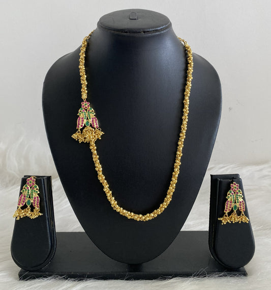 Gold tone ruby emerald mugappu necklace set dj-03237