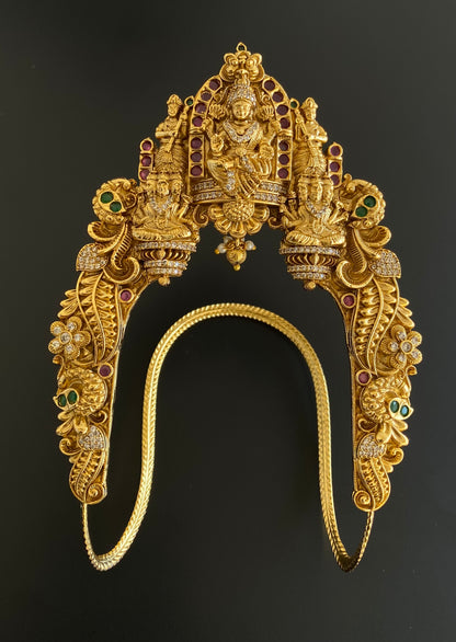 Antique gold tone cz ruby-green Lakshmi vanki/bajuband dj-52744