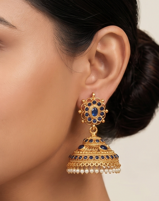 Antique gold tone Blue Pearl Jhumkka -dj12056