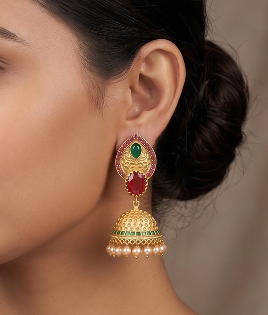 Matte finish maroon-green pearl jhumkka dj-12134