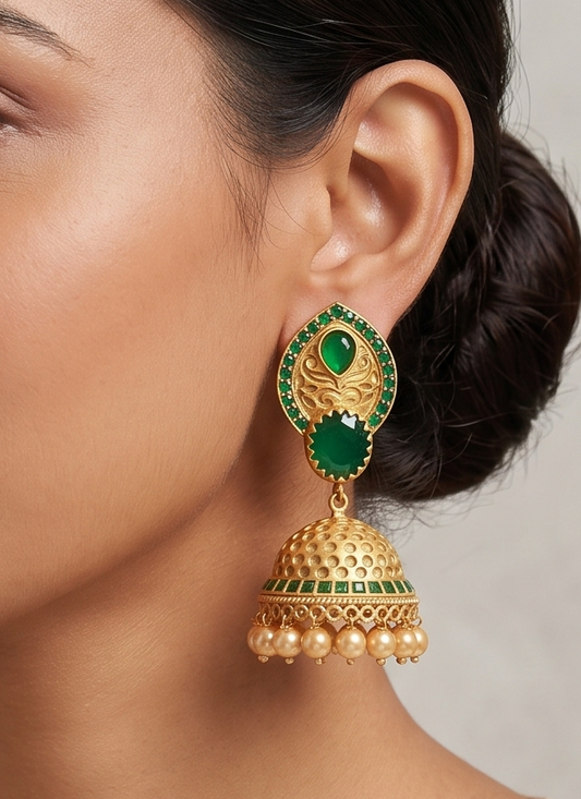 Matte Finish Emerald Pearl Jhumkka -dj12136
