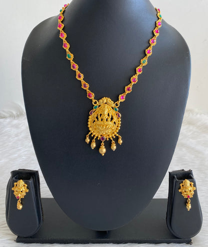 Gold Tone Kemp-green Lakshmi Necklace With Screw Back Earrings-dj12167