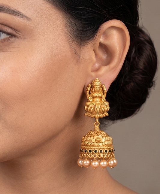 Matte Finish Blue pearl Lakshmi Jhumkka  -dj12184