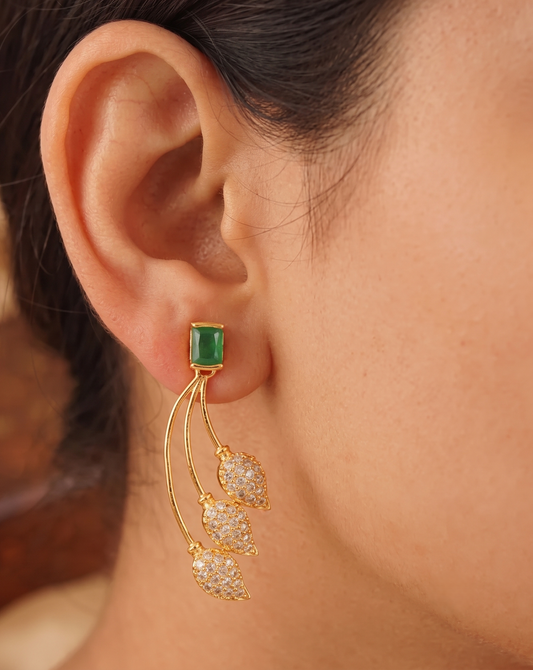 Gold tone Cz-emerald Earrings-dj12230