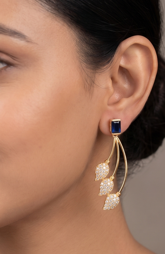 Gold tone Cz Blue Earrings-dj12232