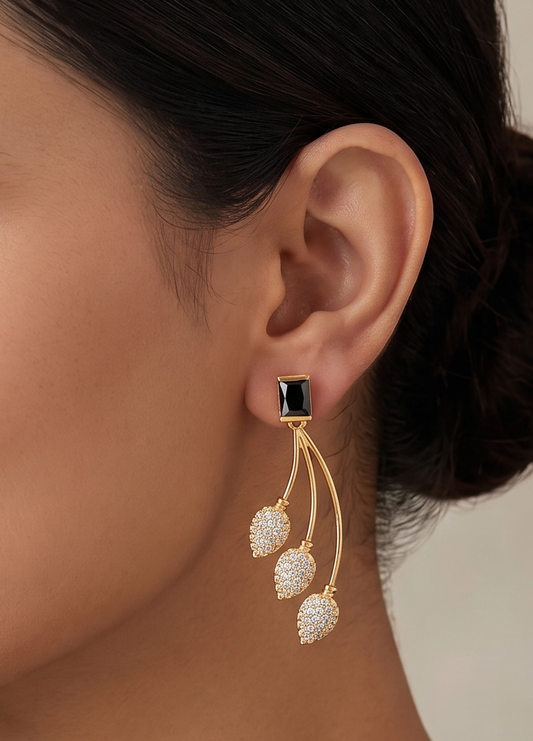 Gold tone Cz Black Earrings-dj12233
