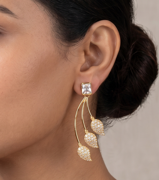Gold tone Cz White Earrings-dj12234