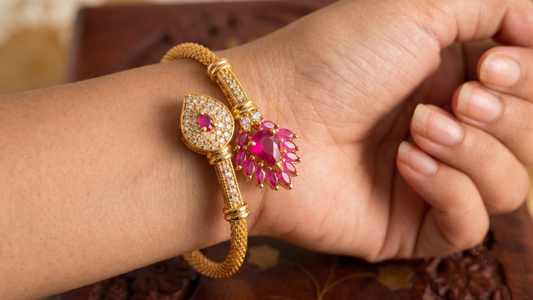 Gold tone Cz ruby Open type Bracelet -dj12237