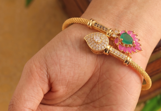 Gold Tone Cz Ruby-green Open type Bracelet(2.6) -dj12238