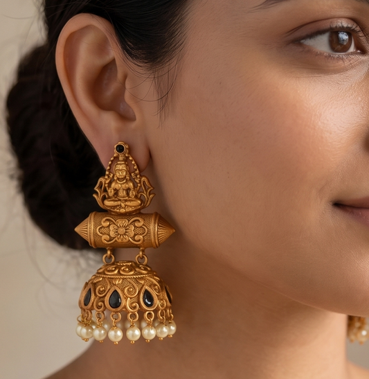 Matte finish black pearl Lakshmi jhumkka dj-12243