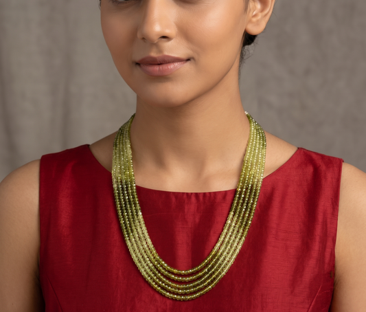 Multilayer Semiprecious Olive Green Crystal Mala -dj12259