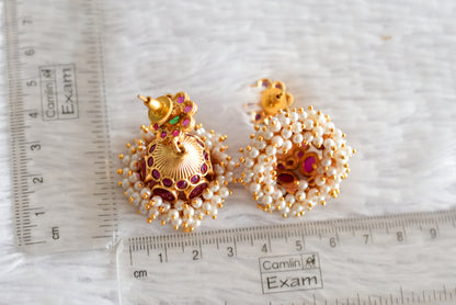 Matte finish kemp-green pearl cluster flower jhumkka dj-51858
