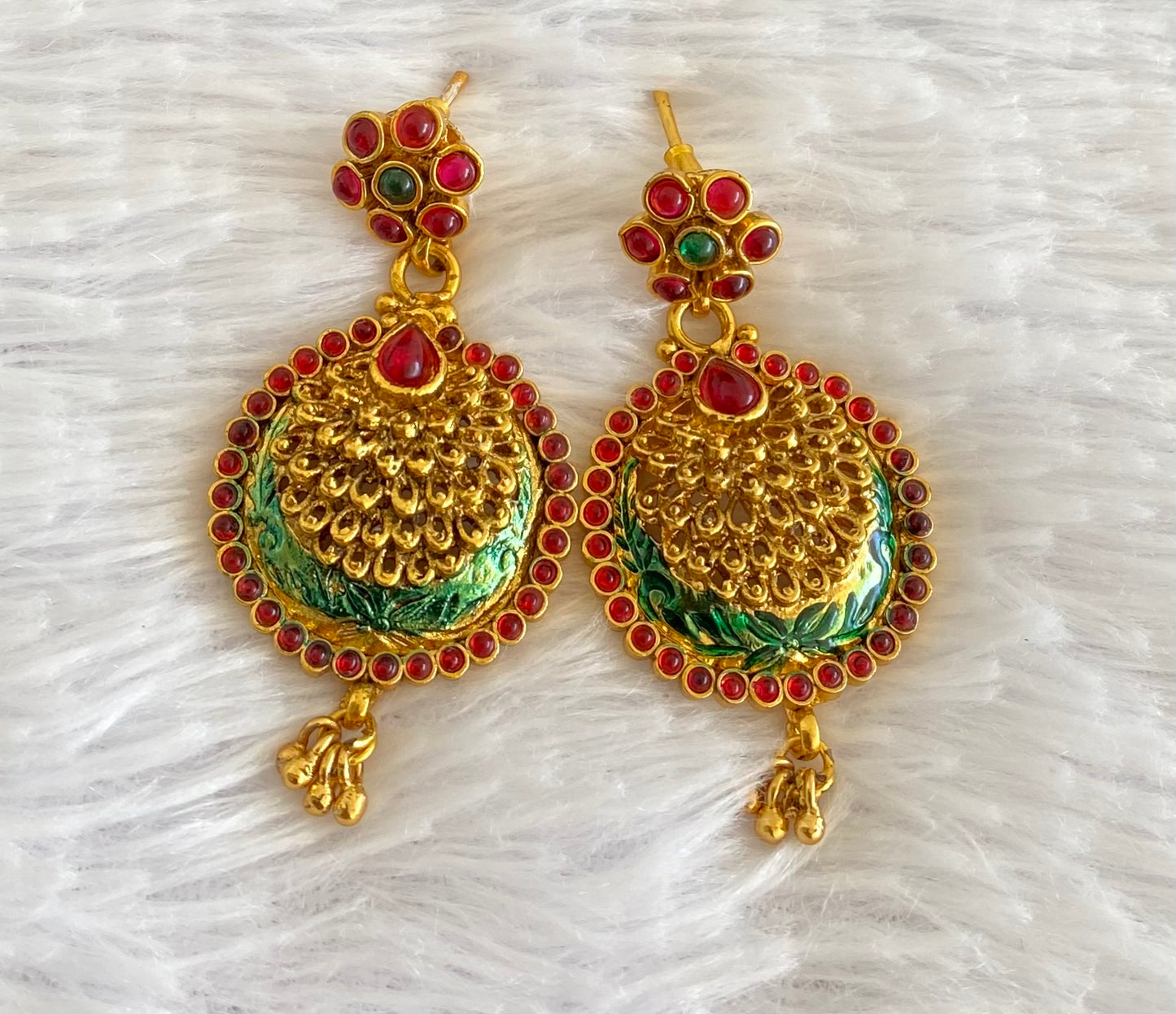 Antique gold tone kemp-green stone earrings dj-52994