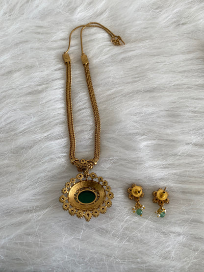 Antique gold tone pink-green-white kundan jadau necklace set dj-54435
