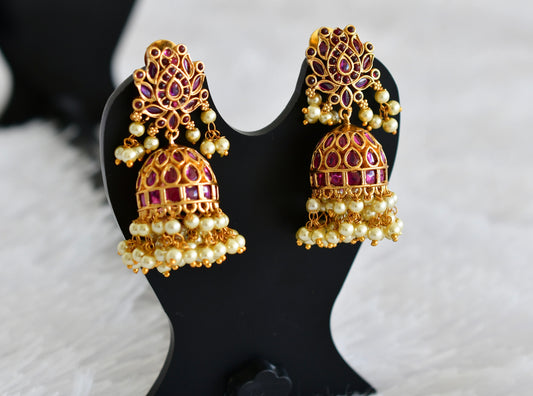 Matte finish kemp pearl lotus jhumkka dj-52154