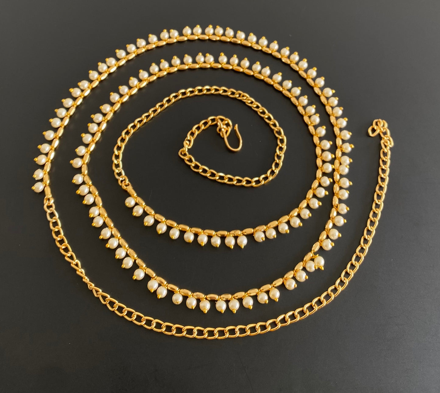 Antique gold tone pearl hip/waist chain dj-53211