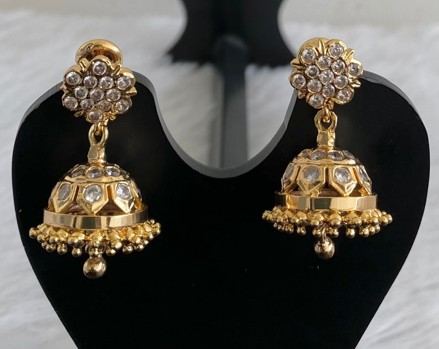 Gold look alike AD white stone jhumkka dj-53581