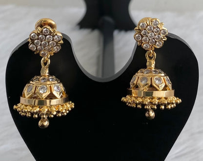 Gold look alike AD white stone jhumkka dj-53581