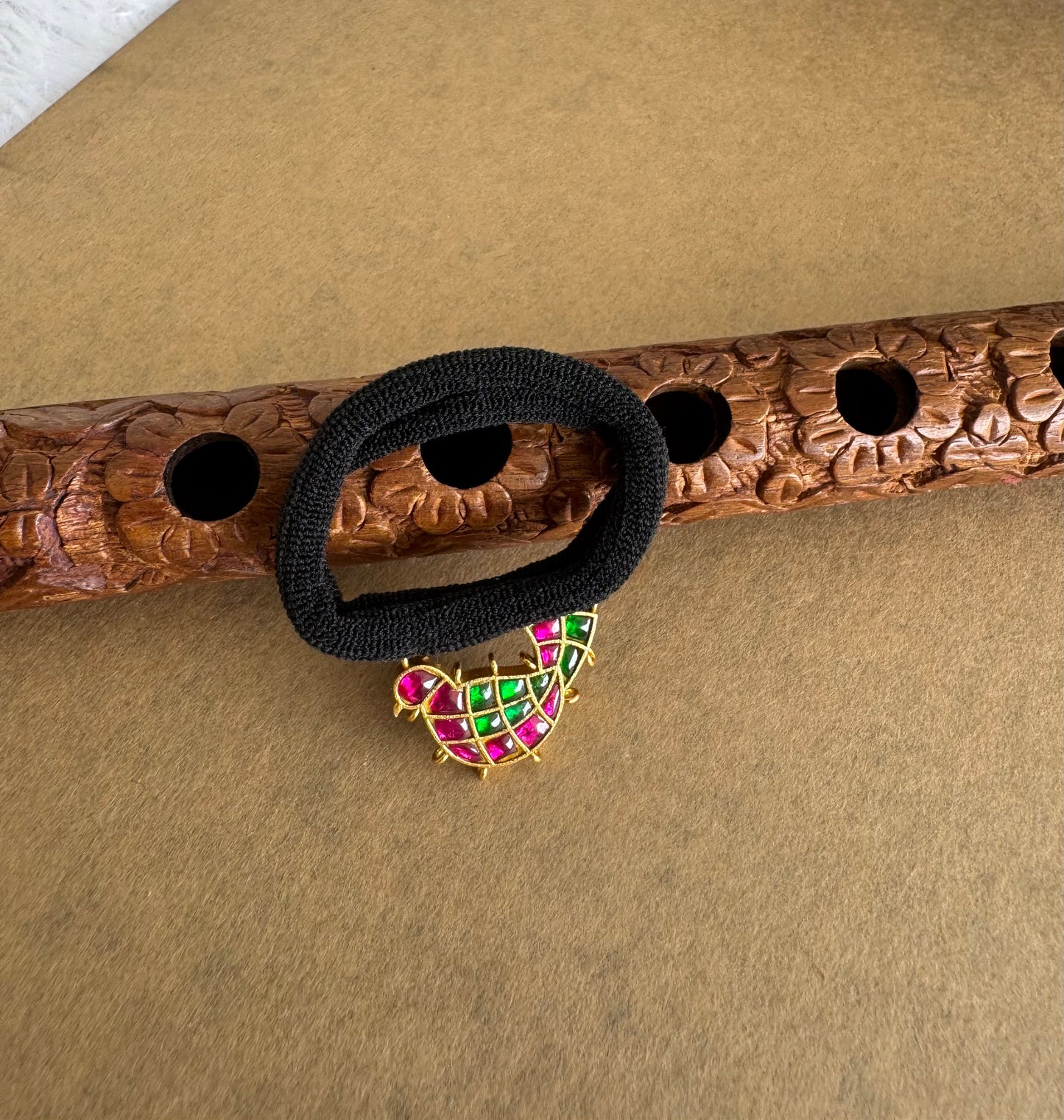 Matte finish pink-green kundan jadau bird hair band dj-51524