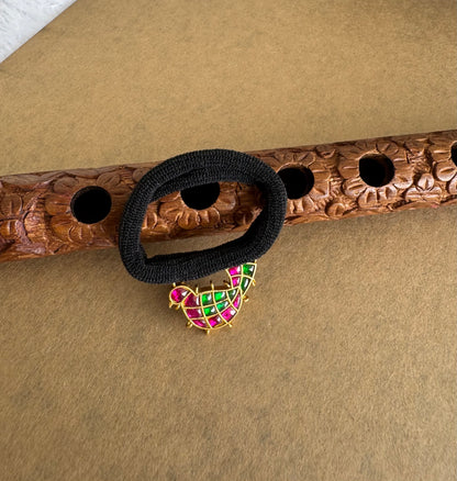 Matte finish pink-green kundan jadau bird hair band dj-51524